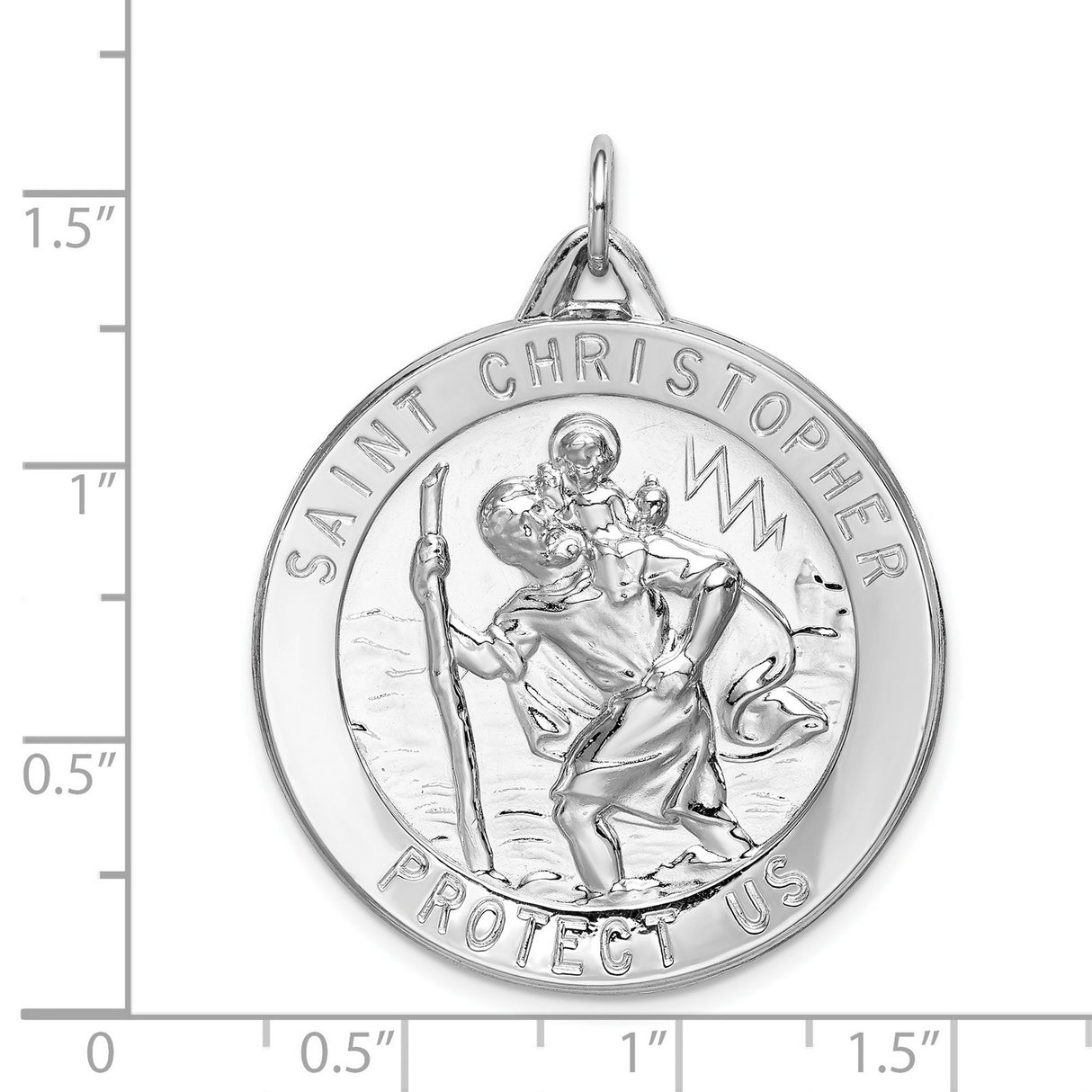 Round Saint Christopher Protect Us Words Charm Pendant in Real 925 Sterling Silver