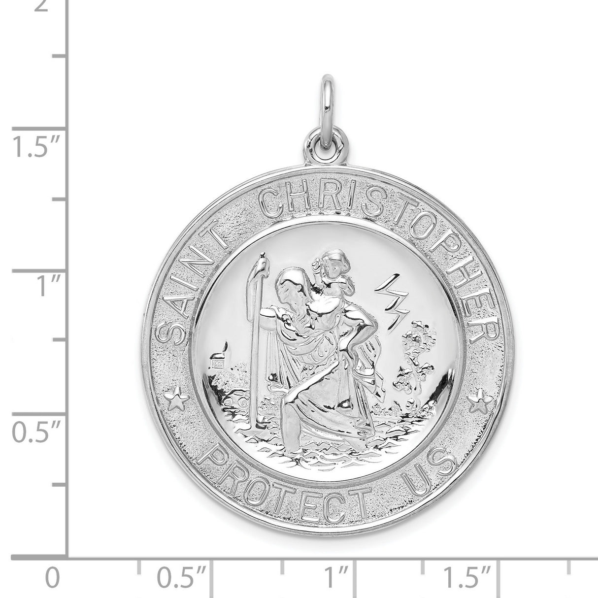 Saint Christopher Protect Us Words Two Star Charm Pendant in Real 925 Sterling Silver