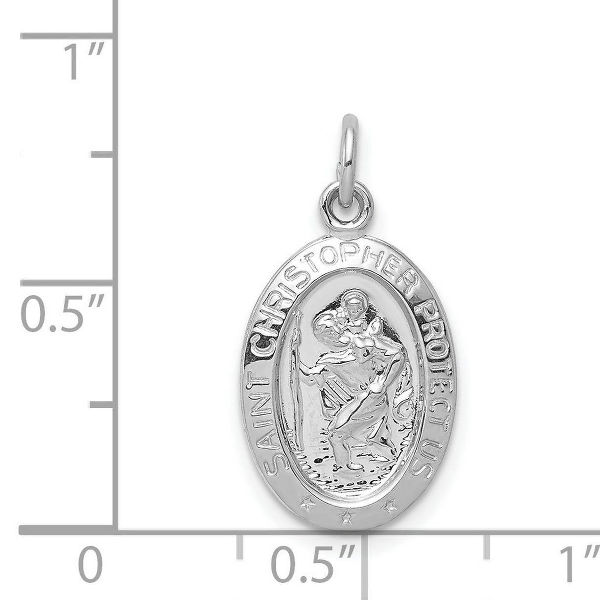 Oval Polished Saint Christopher Protect Us Words Charm Pendant in Real 925 Sterling Silver