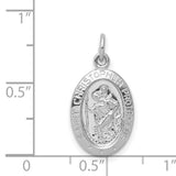 Oval Polished Saint Christopher Protect Us Words Charm Pendant in Real 925 Sterling Silver