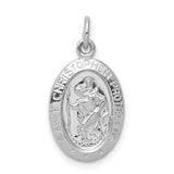 Oval Polished Saint Christopher Protect Us Words Charm Pendant in Real 925 Sterling Silver