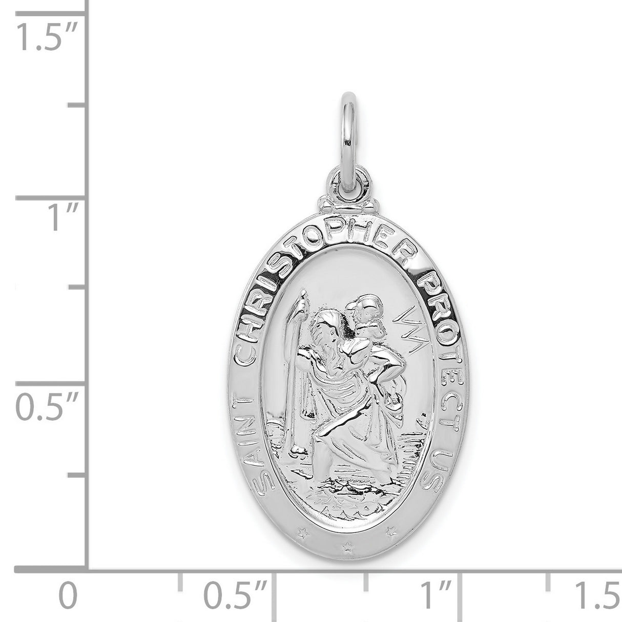 Oval Protect Us Words Saint Christopher Charm Pendant in Real 925 Sterling Silver