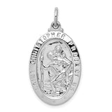 Solid Oval Protect Us Words Saint Christopher Charm Pendant in Real 925 Sterling Silver