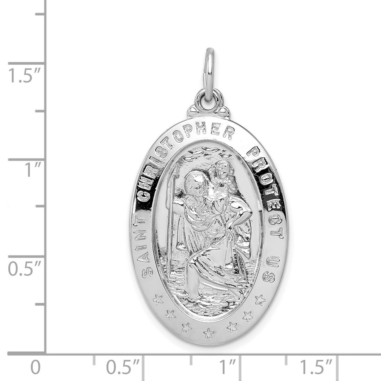 Solid Oval Protect Us Words Saint Christopher Charm Pendant in Real 925 Sterling Silver