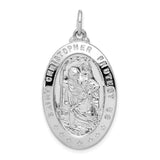 Solid Oval Protect Us Words Saint Christopher Charm Pendant in Real 925 Sterling Silver