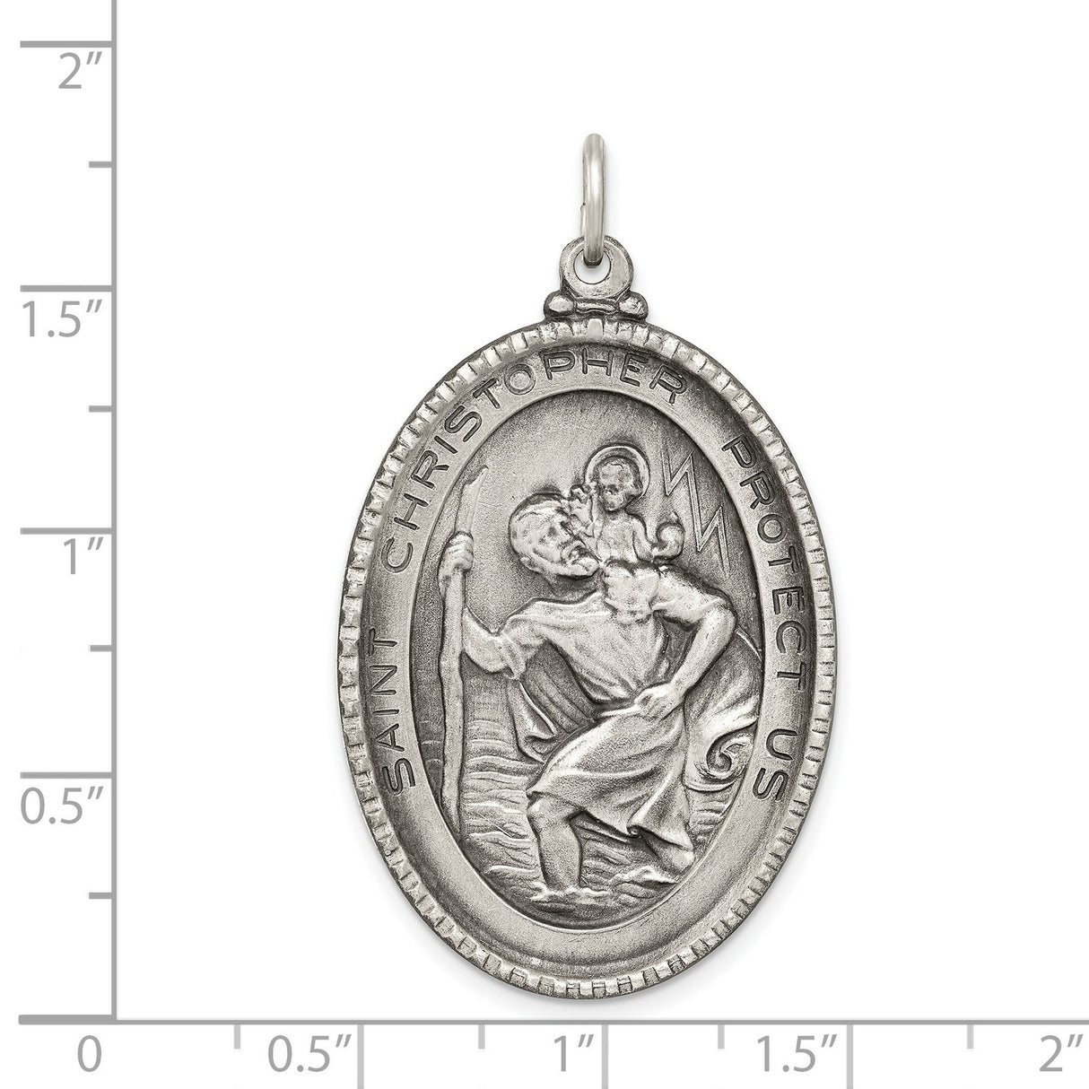 Antiqued Oval Protect Us Words Saint Christopher Charm Pendant in Real 925 Sterling Silver