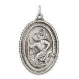 Antiqued Oval Protect Us Words Saint Christopher Charm Pendant in Real 925 Sterling Silver