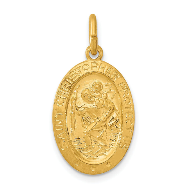 Solid Oval Saint Christopher Protect Us Words Charm Pendant in Real 925 Sterling Silver