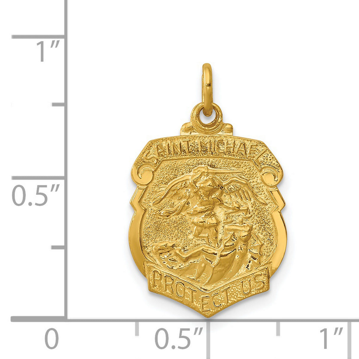 Saint Michael Protect Us Words Badge Medal Charm Pendant in Real 925 Sterling Silver