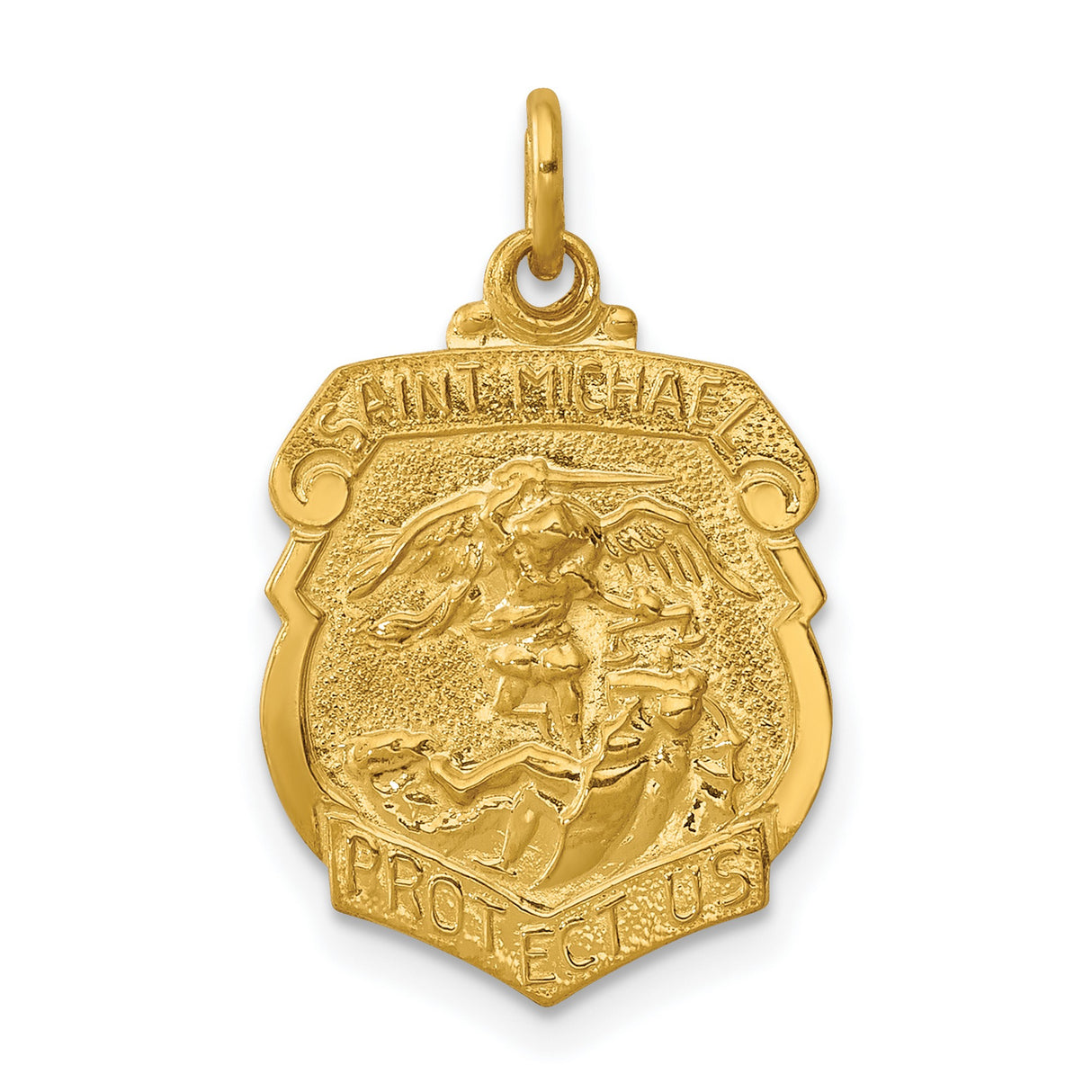 Saint Michael Protect Us Words Badge Medal Charm Pendant in Real 925 Sterling Silver
