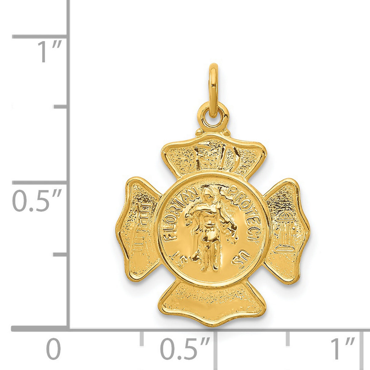 Saint Florian Protect Us Words On Firemans Badge Charm Pendant in Real 925 Sterling Silver