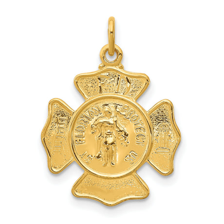 Saint Florian Protect Us Words On Firemans Badge Charm Pendant in Real 925 Sterling Silver