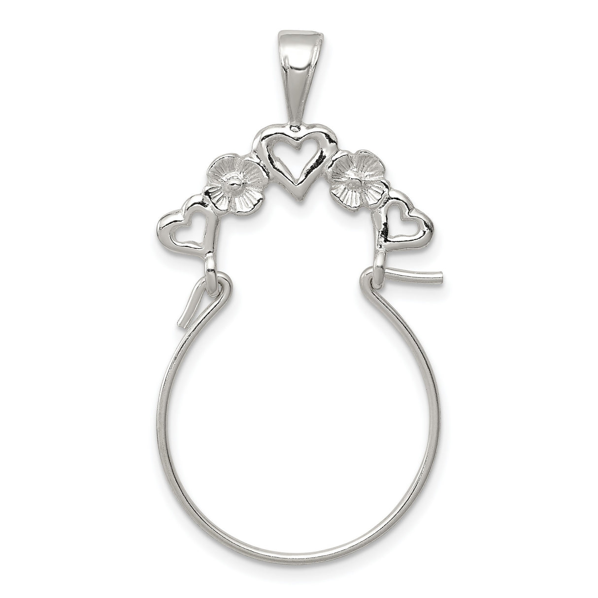 Sterling Silver Heart Pendant with Open Heart and Floral Motif Design for Women