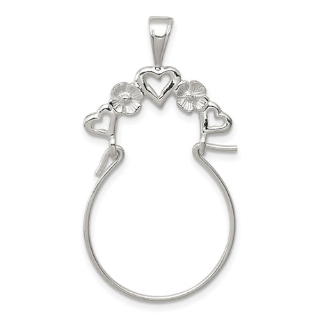Sterling Silver Heart Pendant with Open Heart and Floral Motif Design for Women