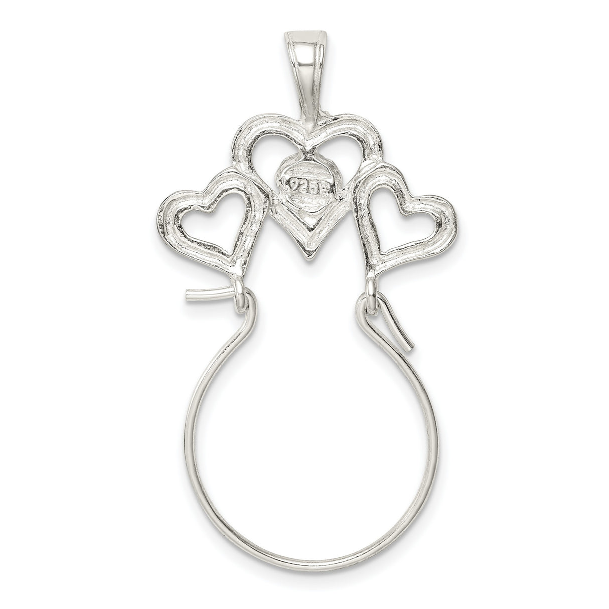Sterling Silver Heart Pendant with Three-Heart Design and Rose Center