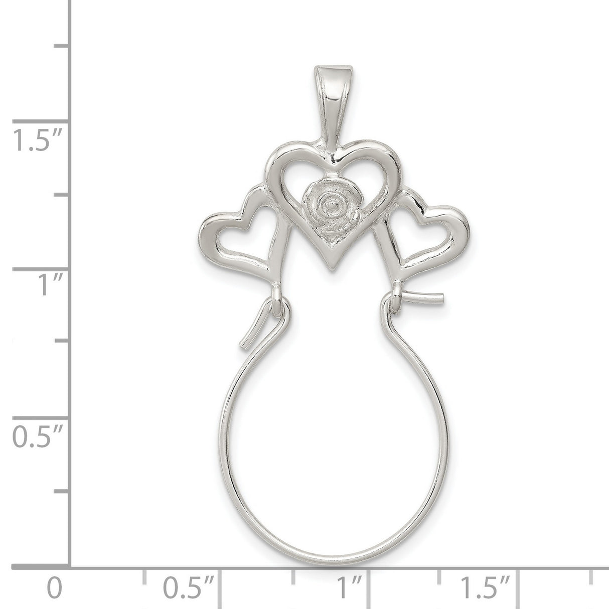Sterling Silver Heart Pendant with Three-Heart Design and Rose Center