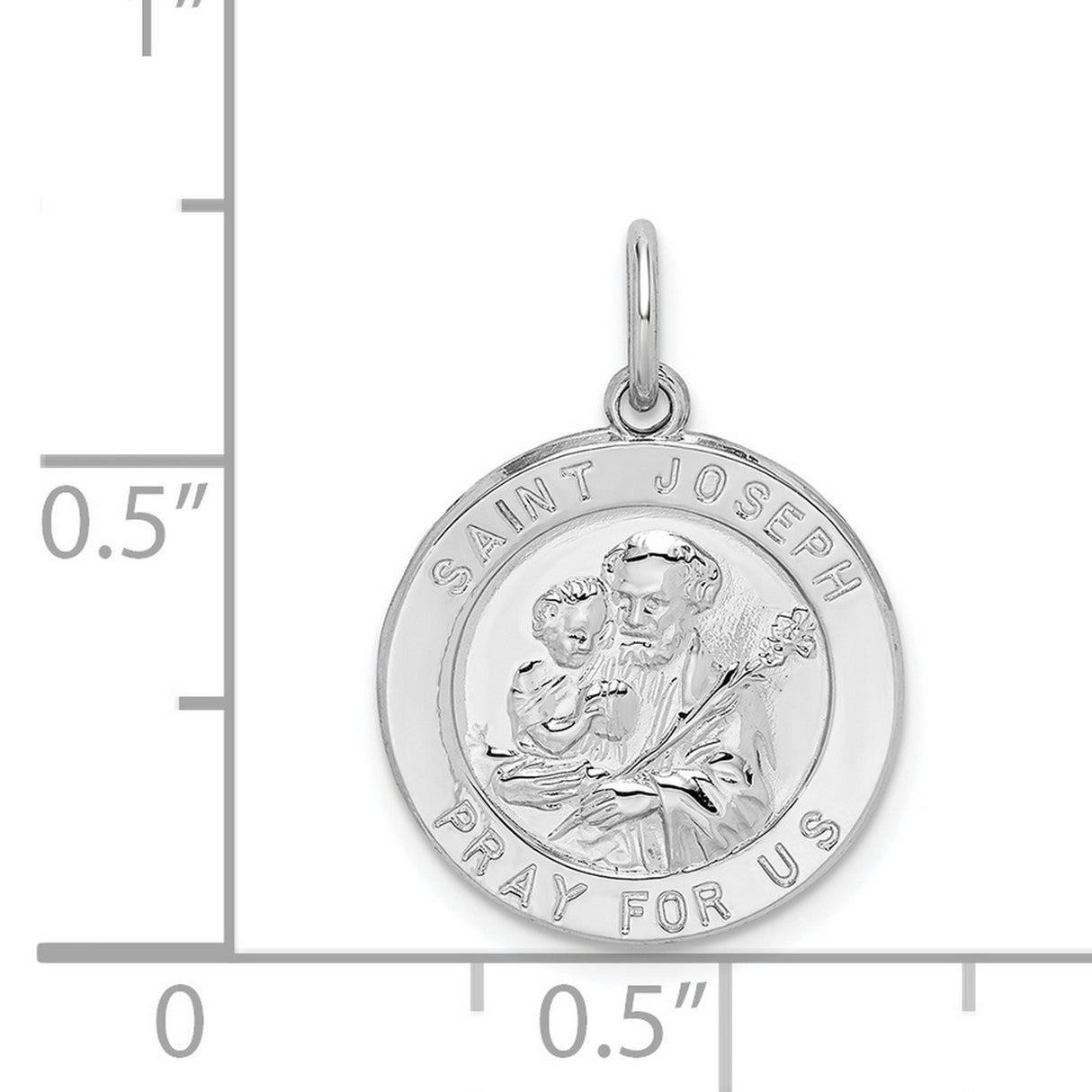 Saint Joseph Pray For Us Words Round Charm Pendant in Real 925 Sterling Silver