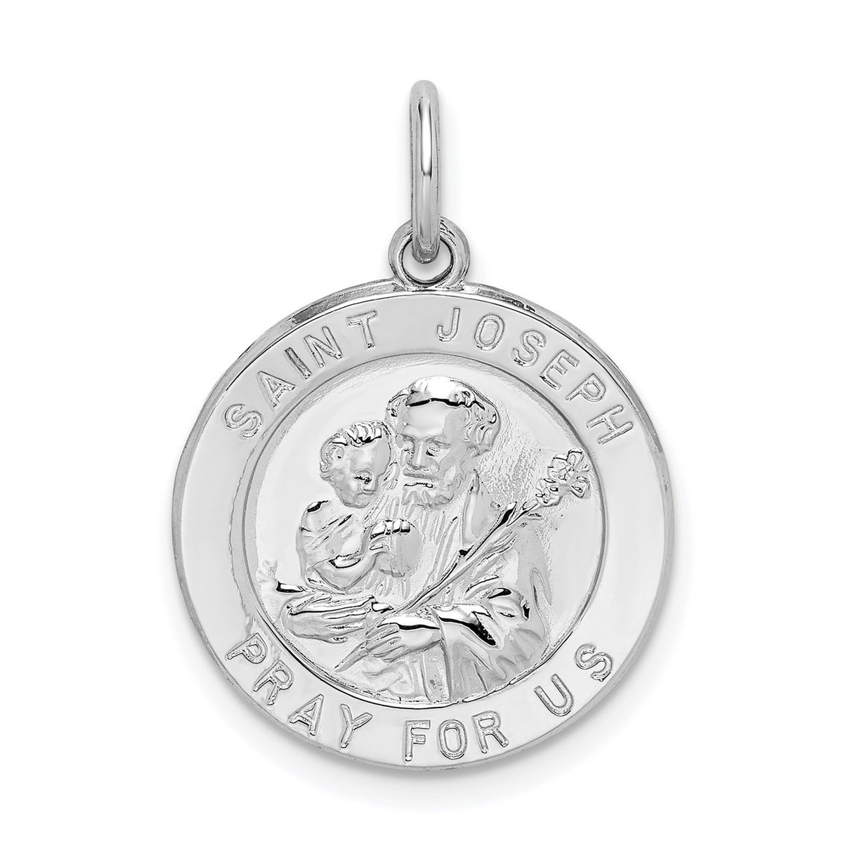 Saint Joseph Pray For Us Words Round Charm Pendant in Real 925 Sterling Silver