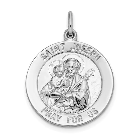Sterling Silver Saint Joseph Medal Pendant with Infant Jesus Image and Inscribed Prayer