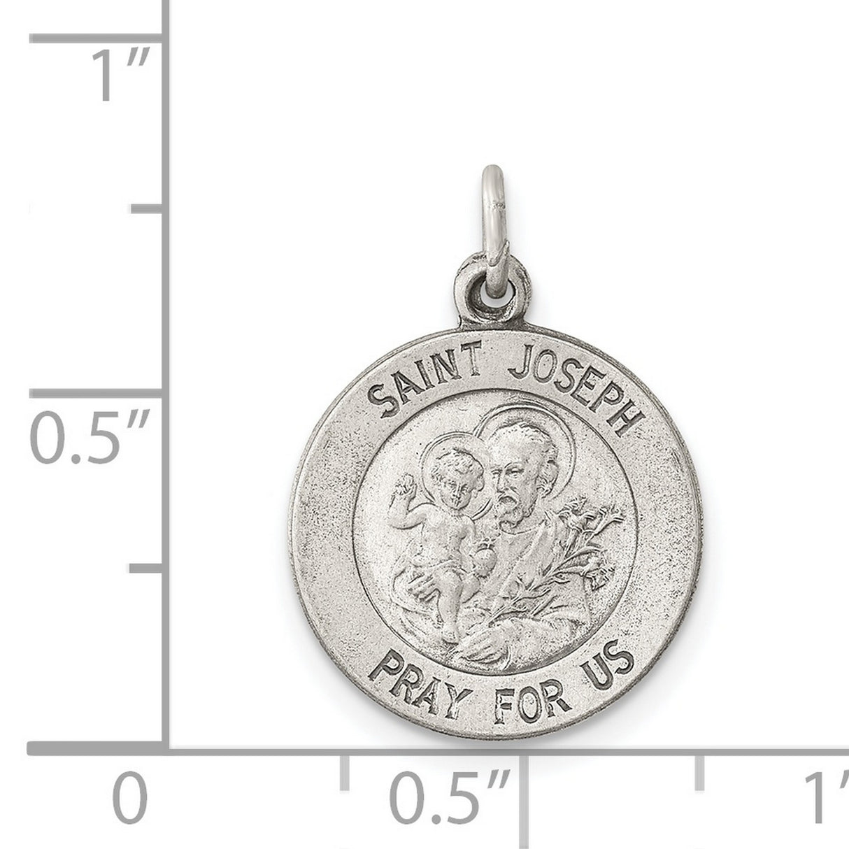 Round Saint Joseph Pray For Us Words Charm Pendant in Real 925 Sterling Silver