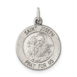 Round Saint Joseph Pray For Us Words Charm Pendant in Real 925 Sterling Silver