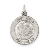Round Saint Joseph Pray For Us Words Charm Pendant in Real 925 Sterling Silver