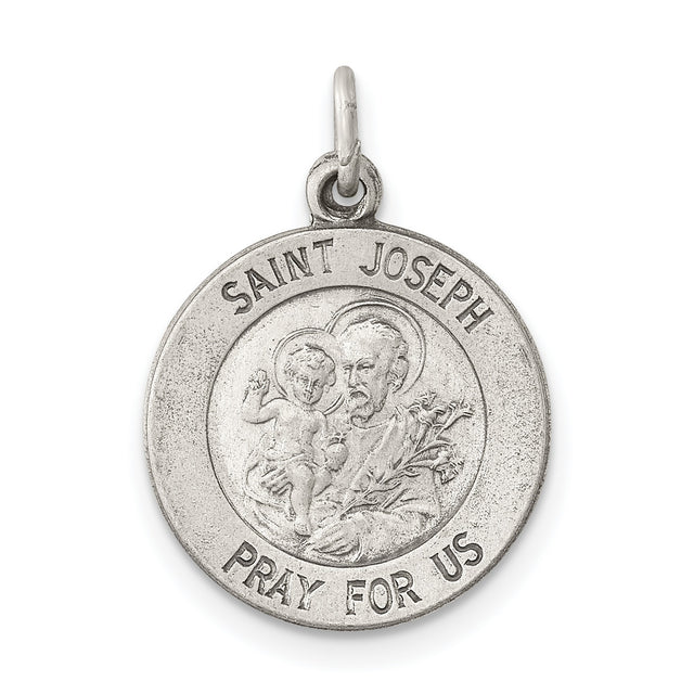 Round Saint Joseph Pray For Us Words Charm Pendant in Real 925 Sterling Silver