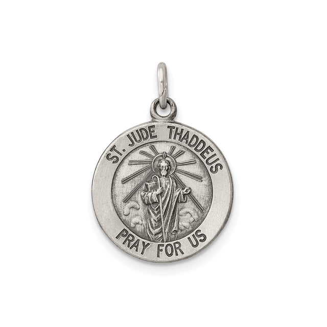 Sterling Silver St. Jude Thaddeus Pendant with Raised Image and Prayer Text