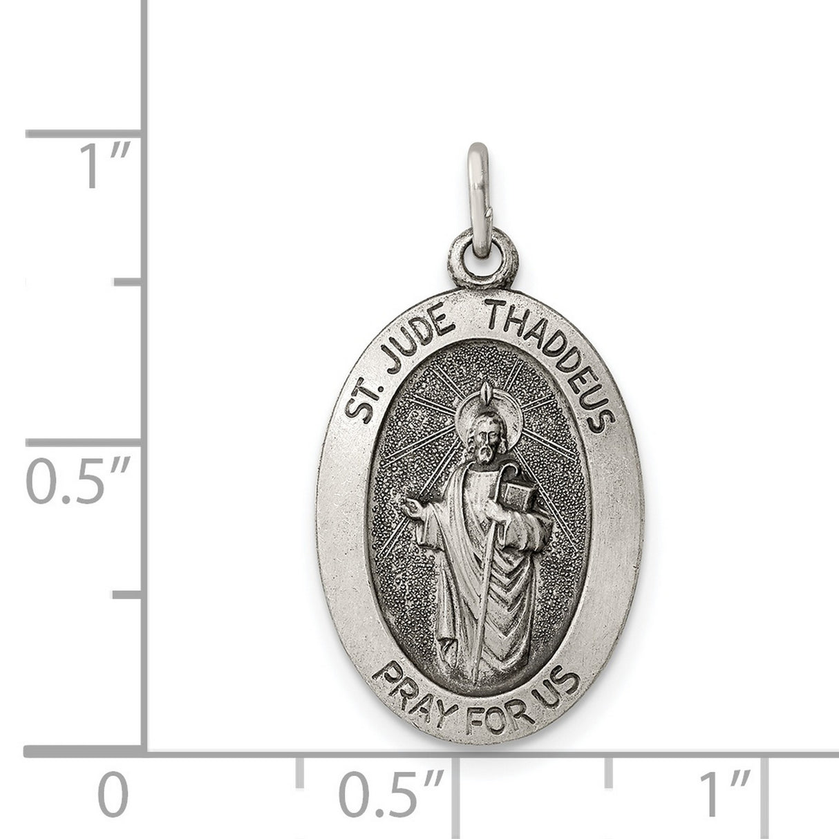 Antiqued St. Jude Thaddeus Pray For Us Words Oval Charm Pendant in Real 925 Sterling Silver