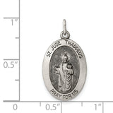Antiqued St. Jude Thaddeus Pray For Us Words Oval Charm Pendant in Real 925 Sterling Silver
