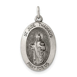 Antiqued St. Jude Thaddeus Pray For Us Words Oval Charm Pendant in Real 925 Sterling Silver