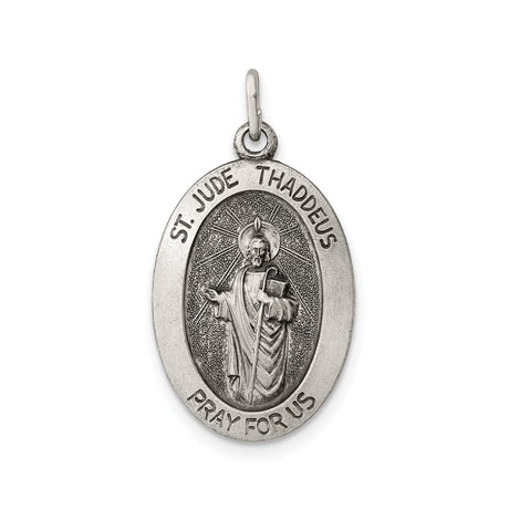 Sterling Silver St. Jude Thaddeus Oval Pendant with Raised Saint Image and Prayer Engraving