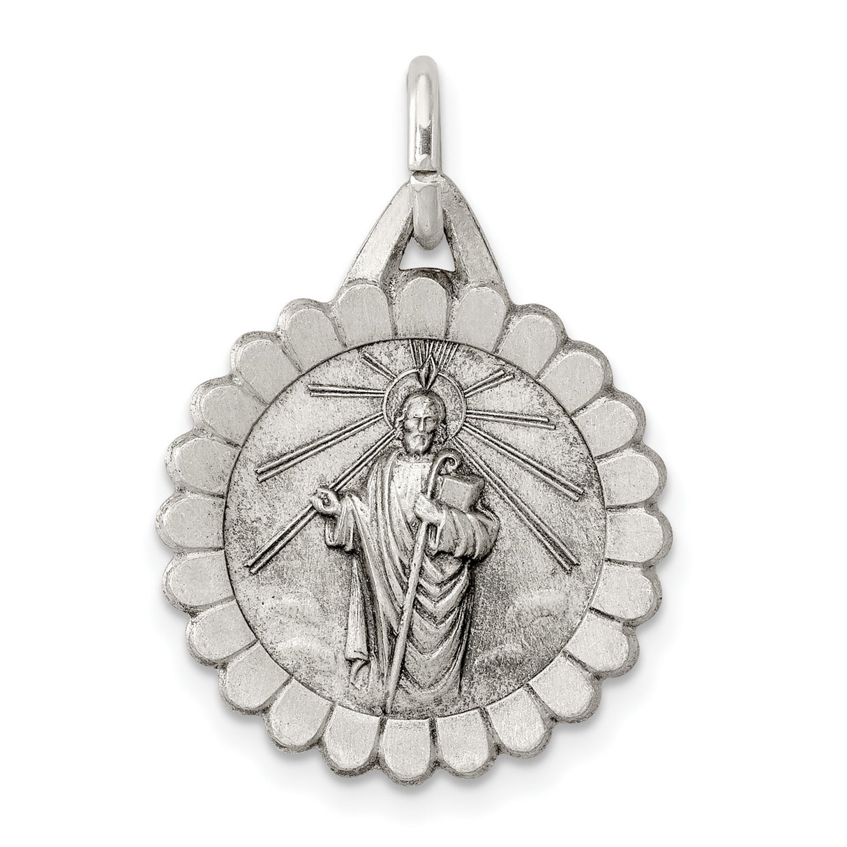 Saint Jude Thaddeus Figure Charm Pendant in Real 925 Sterling Silver