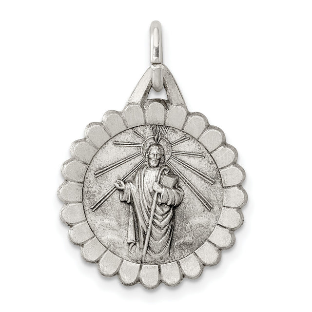 Saint Jude Thaddeus Figure Charm Pendant in Real 925 Sterling Silver