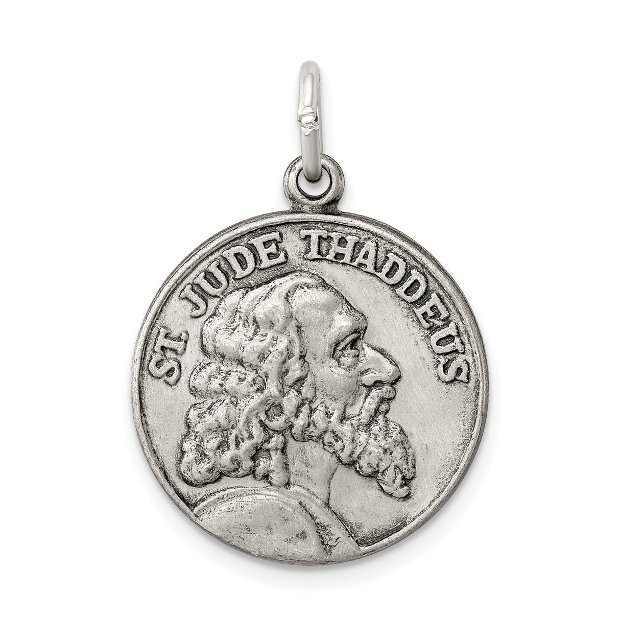 Sterling Silver St. Jude Thaddeus Medal Pendant with Detailed Saint Relief, Religious Charm