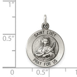 Saint Lucy Pray For Us Words Round Charm Pendant in Real 925 Sterling Silver