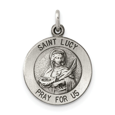 Sterling Silver Saint Lucy Medal Pendant, Christian Martyr Disc with Prayer, Patron Saint Jewelry