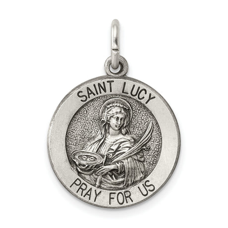 Sterling Silver Saint Lucy Pendant, Round Catholic Medal with Pray for Us Inscription