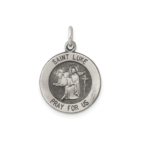 Sterling Silver Saint Luke Pendant with Winged Ox and Caduceus Symbol, Christian Healing Medal