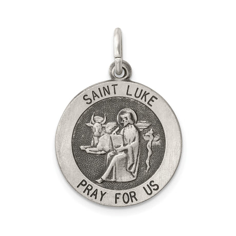 Sterling Silver Saint Luke Pendant with Winged Ox and Medical Staff Symbol