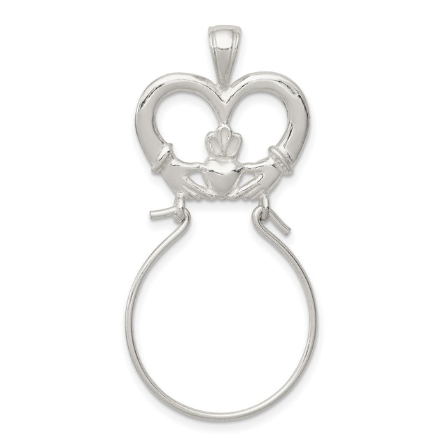 Sterling Silver Claddagh Pendant with Crowned Heart and Hands, Irish Love and Loyalty Symbol
