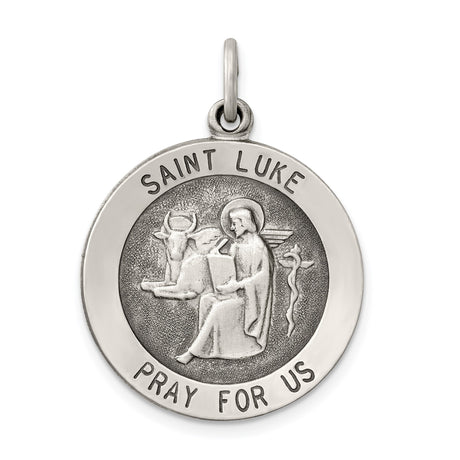 Sterling Silver Saint Luke Medal Pendant with Winged Ox and Medical Staff