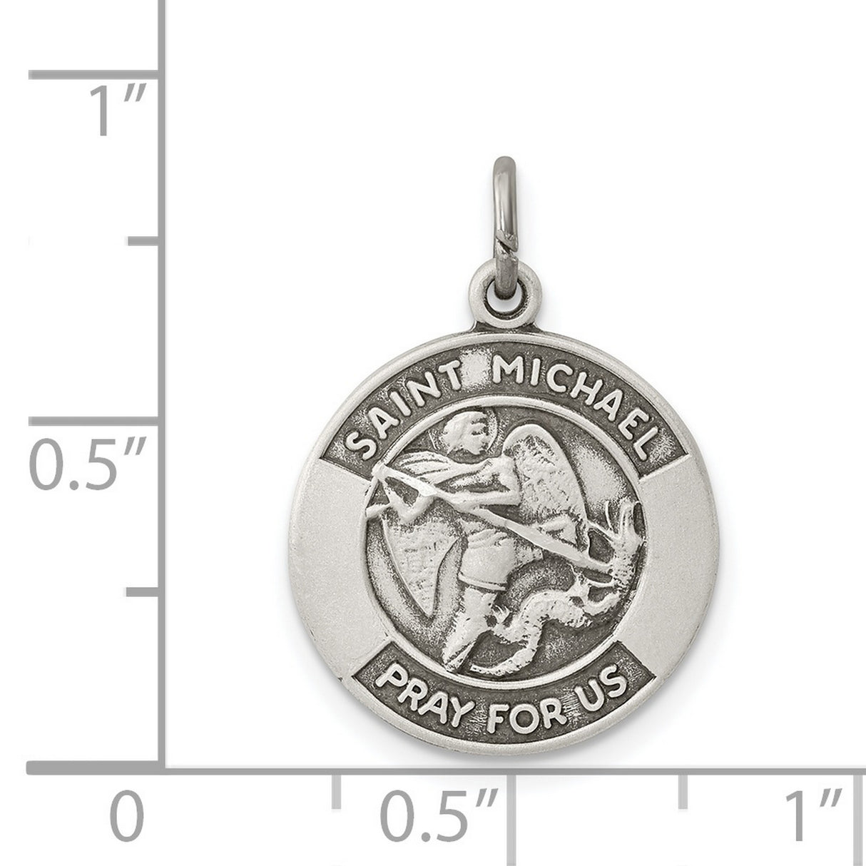 Antiqued Saint Michael Pray For Us Words Medal Charm Pendant in Real 925 Sterling Silver
