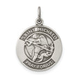 Antiqued Saint Michael Pray For Us Words Medal Charm Pendant in Real 925 Sterling Silver