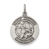 Antiqued Saint Michael Pray For Us Words Medal Charm Pendant in Real 925 Sterling Silver