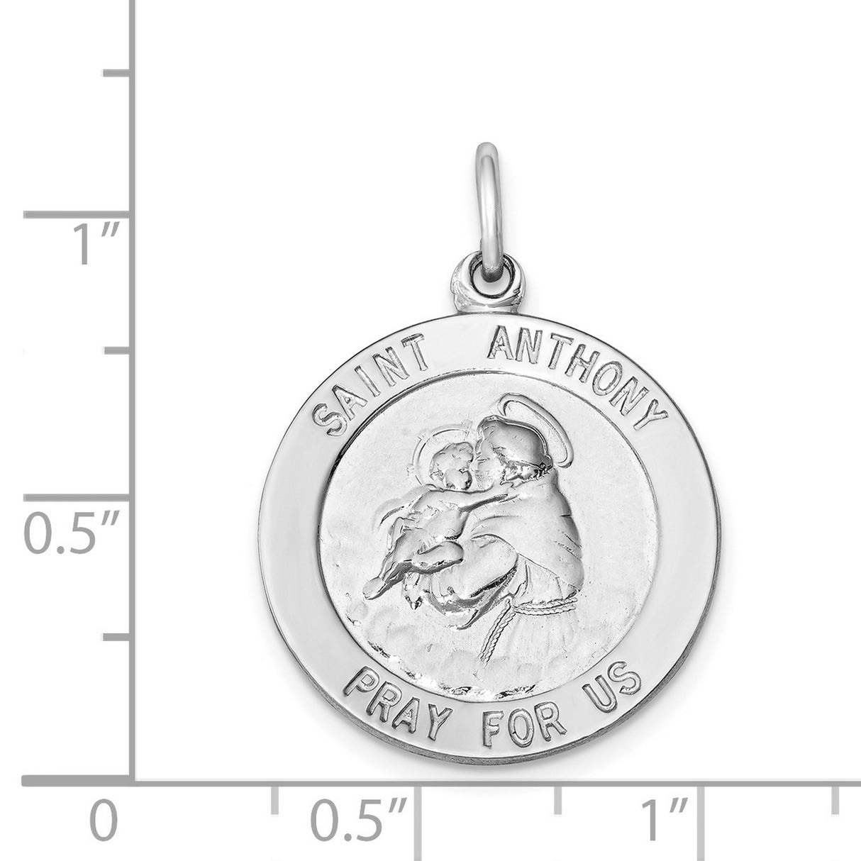Saint Anthony Pray For Us Words Round Charm Pendant in Real 925 Sterling Silver