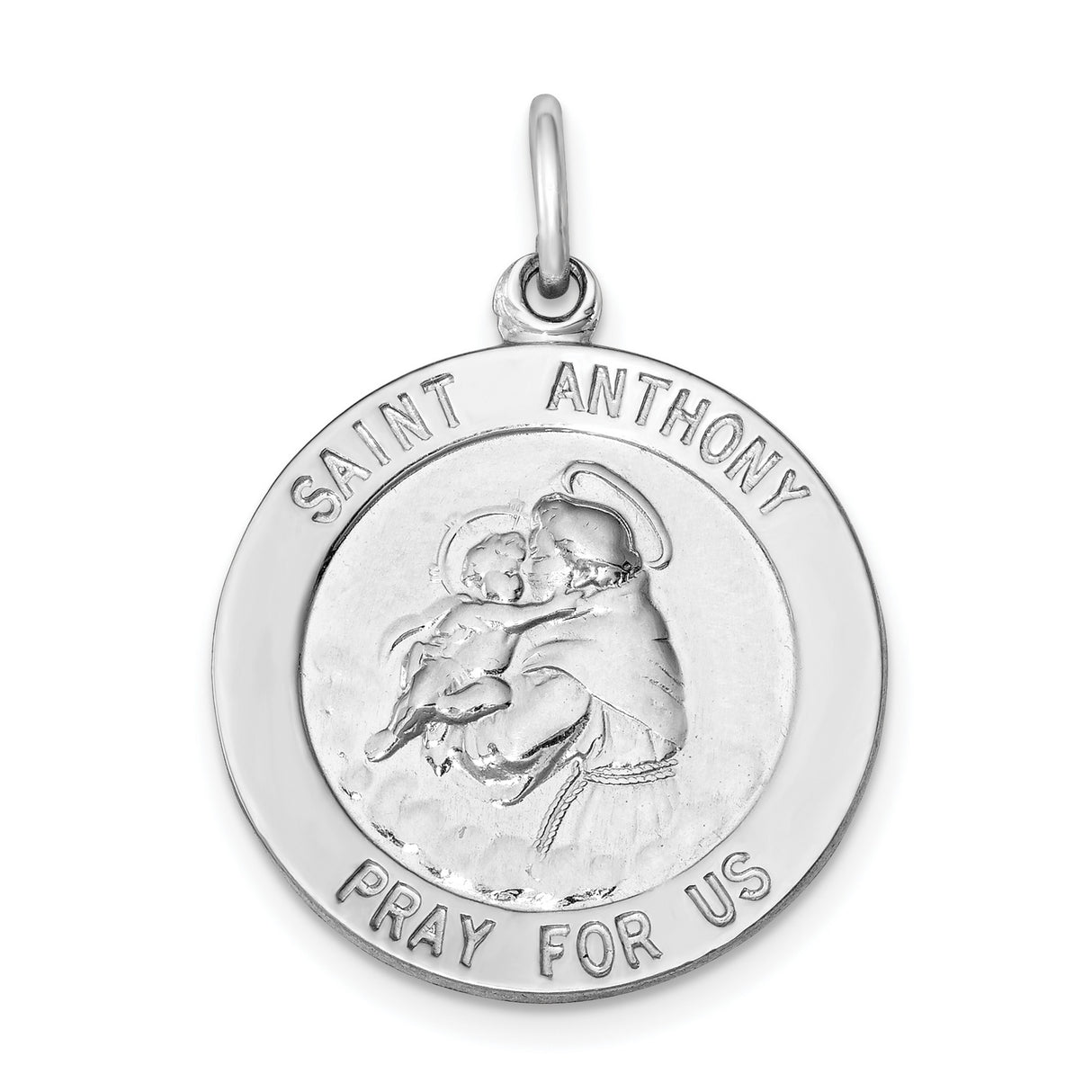 Saint Anthony Pray For Us Words Round Charm Pendant in Real 925 Sterling Silver