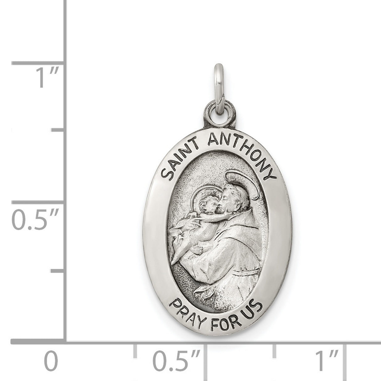 Pray For Us Saint Anthony Words Oval Charm Pendant in Real 925 Sterling Silver