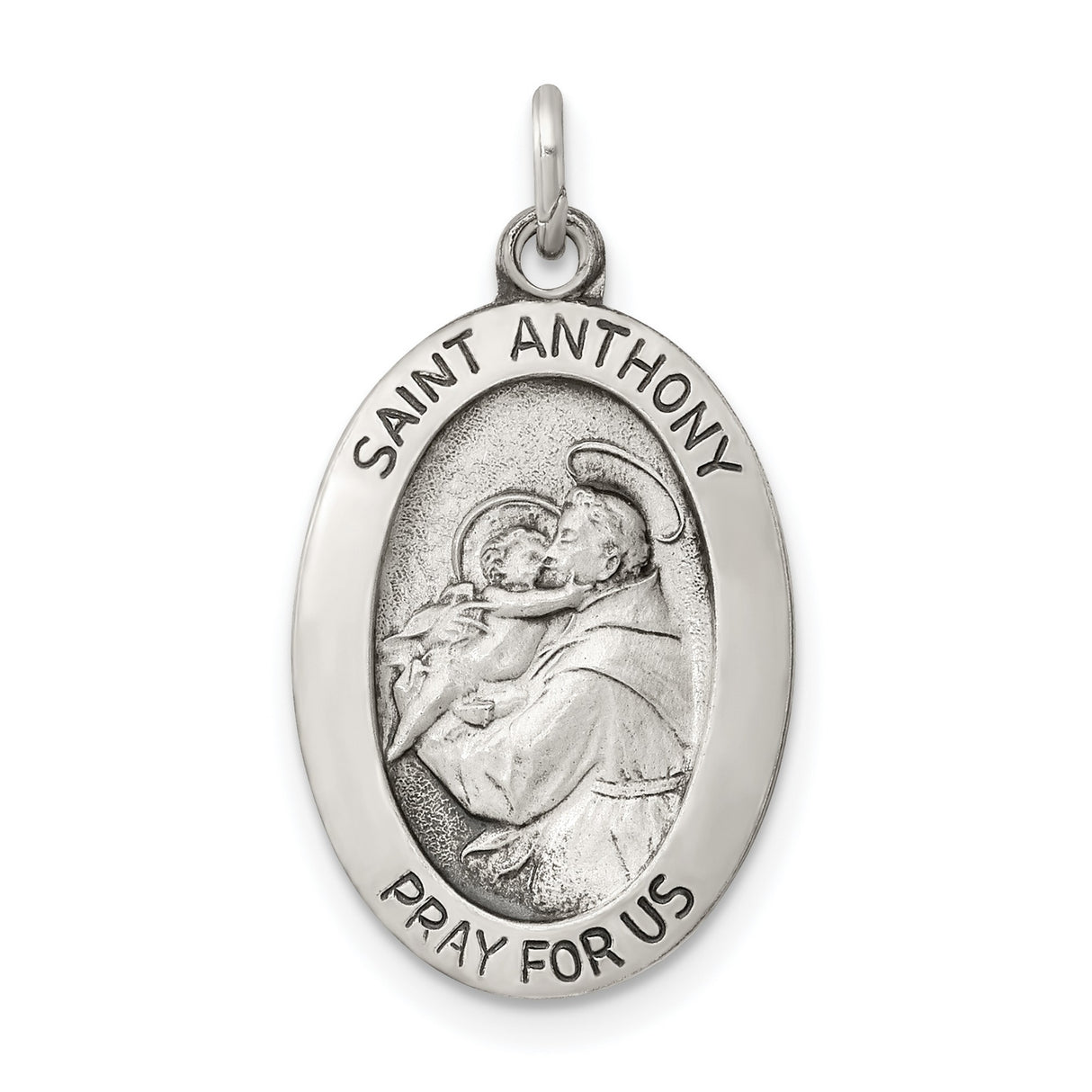Pray For Us Saint Anthony Words Oval Charm Pendant in Real 925 Sterling Silver
