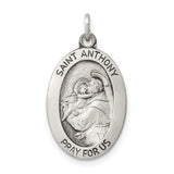 Pray For Us Saint Anthony Words Oval Charm Pendant in Real 925 Sterling Silver